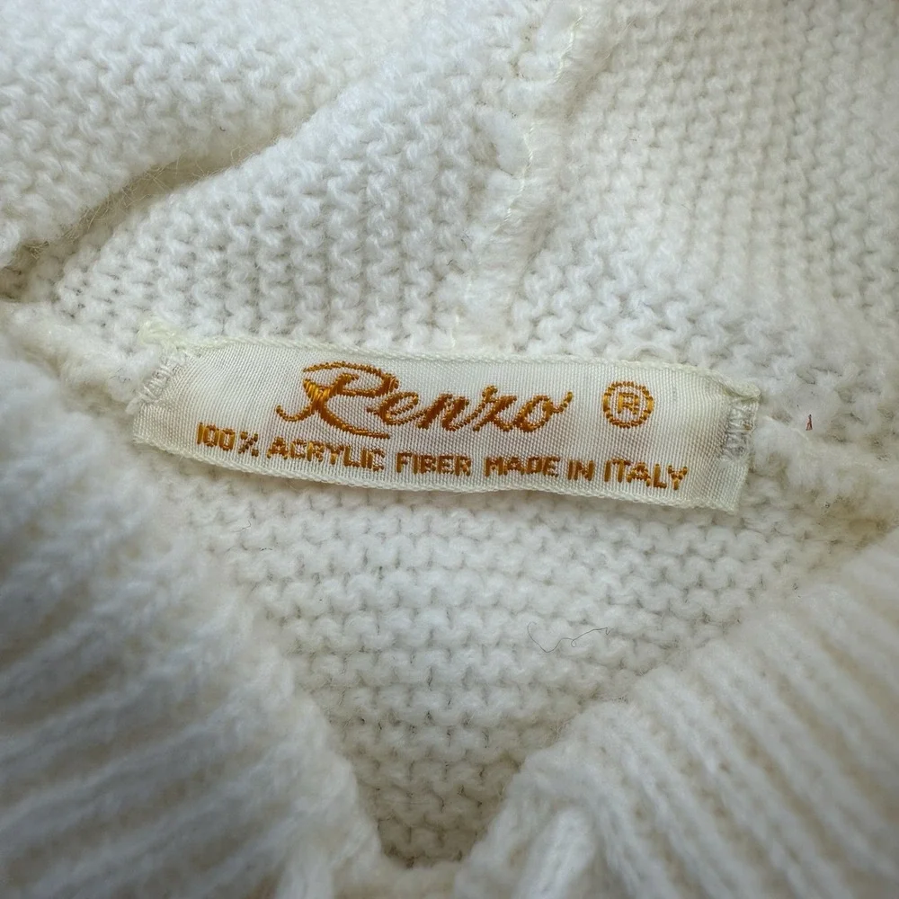 Vtg Renzo Baby Unisex Sz 0-3m White Knit Sleeper‎ Hood Newborn Classic Handmade